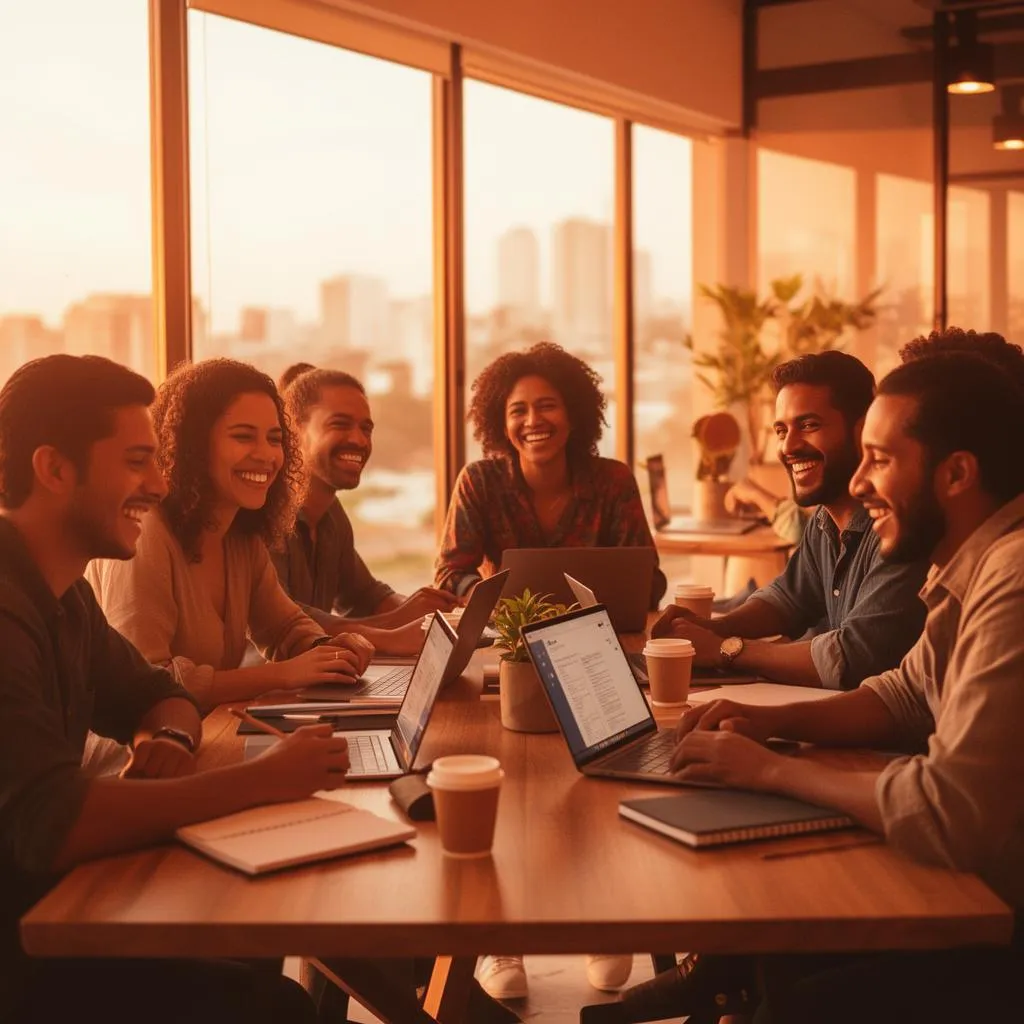Equipe da OCTO Mais colaborando ao redor de uma mesa em Fortaleza