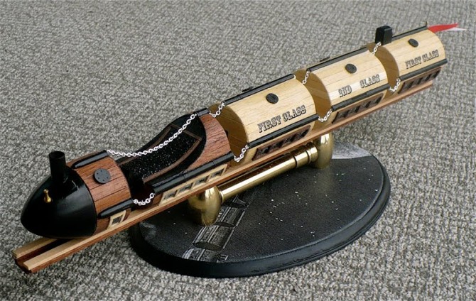 Trem Lunar, tal como idealizado por Júlio Verne no livro 'Da Terra à Lua' (1865)