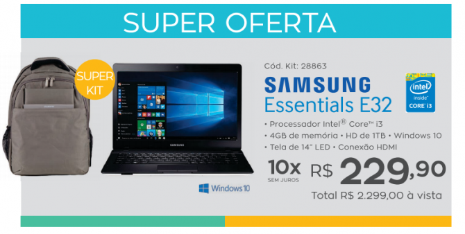 Notebook Samsung Core i3 + mochila!