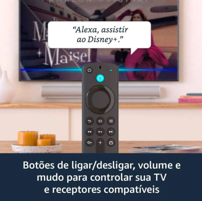 Close em controle de Fire TV Stick com comando para Alexa